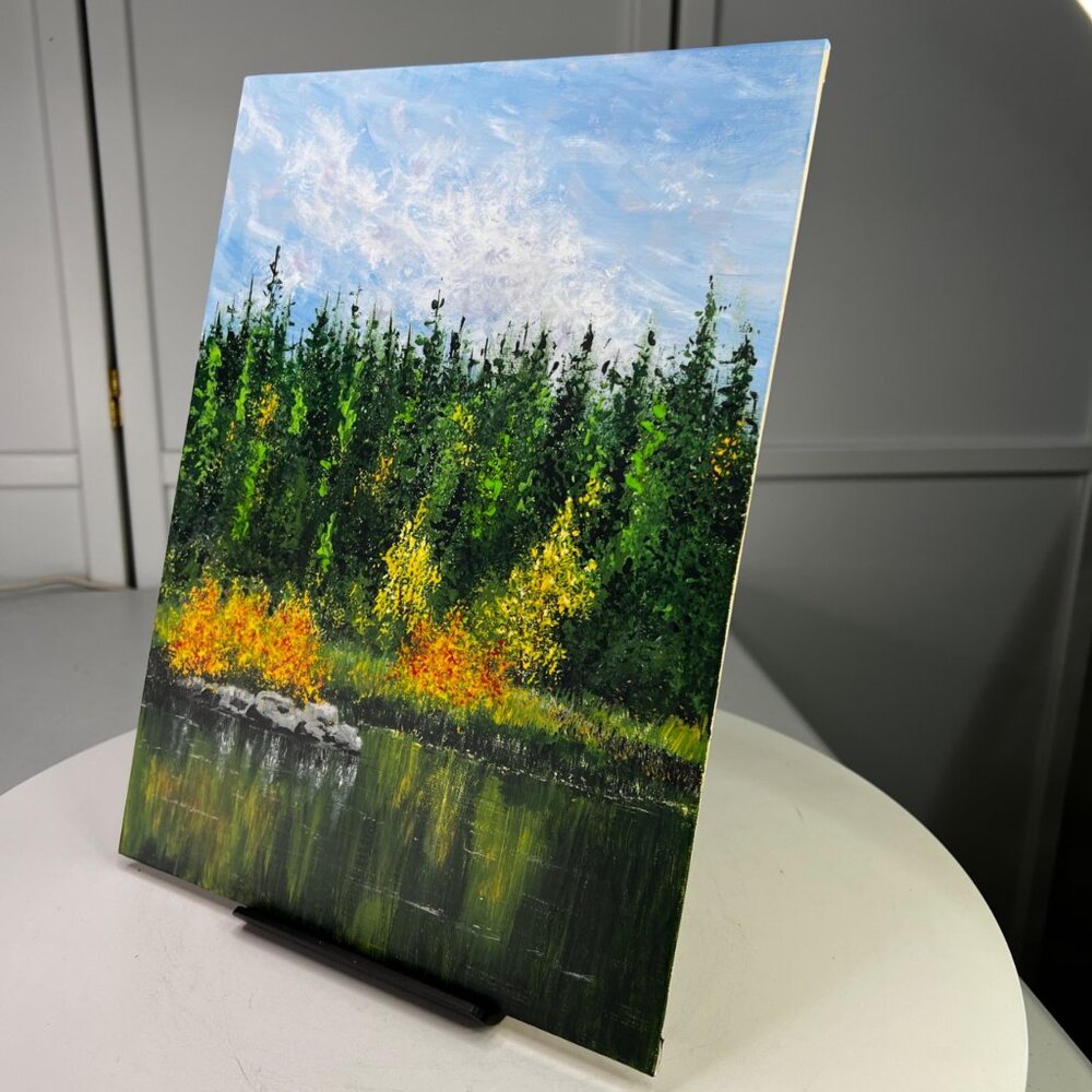 Lake Trip Original 9" x 12" Acrylic Painting Unframed Beautiful Nature Wall Art - Picture 6 of 7